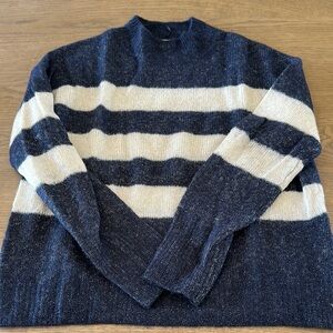 Women’s Navy and Cream Striped Sweater